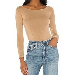 Revolve Enza Costa Long Sleeve Scoop Neck Bodysuit Tan XS